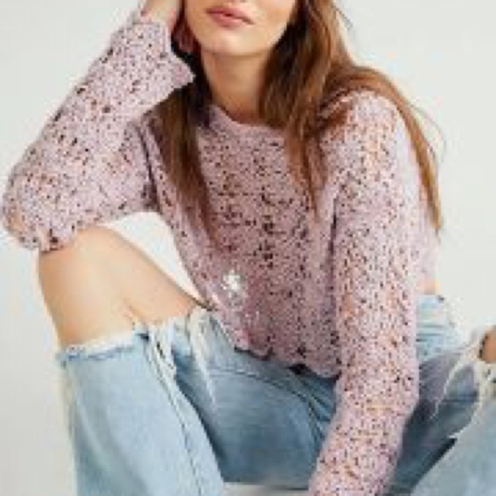 free people Dani pullover Crochet Sweater lilac fog / mauve purple color